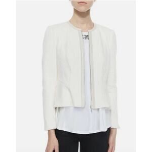 Rebecca Taylor Jacket Womens Size 2 Ivory Quilted Peplum Zip Up Crop Casual